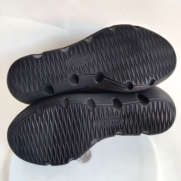 Clarks Comfort Sandals Size 10 Reedly Salene Black Suede Wedge Heel Platform - Picture 9 of 12